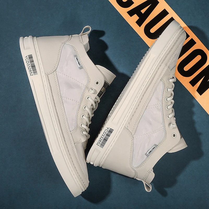 

Men's Best-selling Student Mid-top Solid Color Simple Design All-season Flat Heel Lace-up Casual Vulcanized Sports Board Shoes