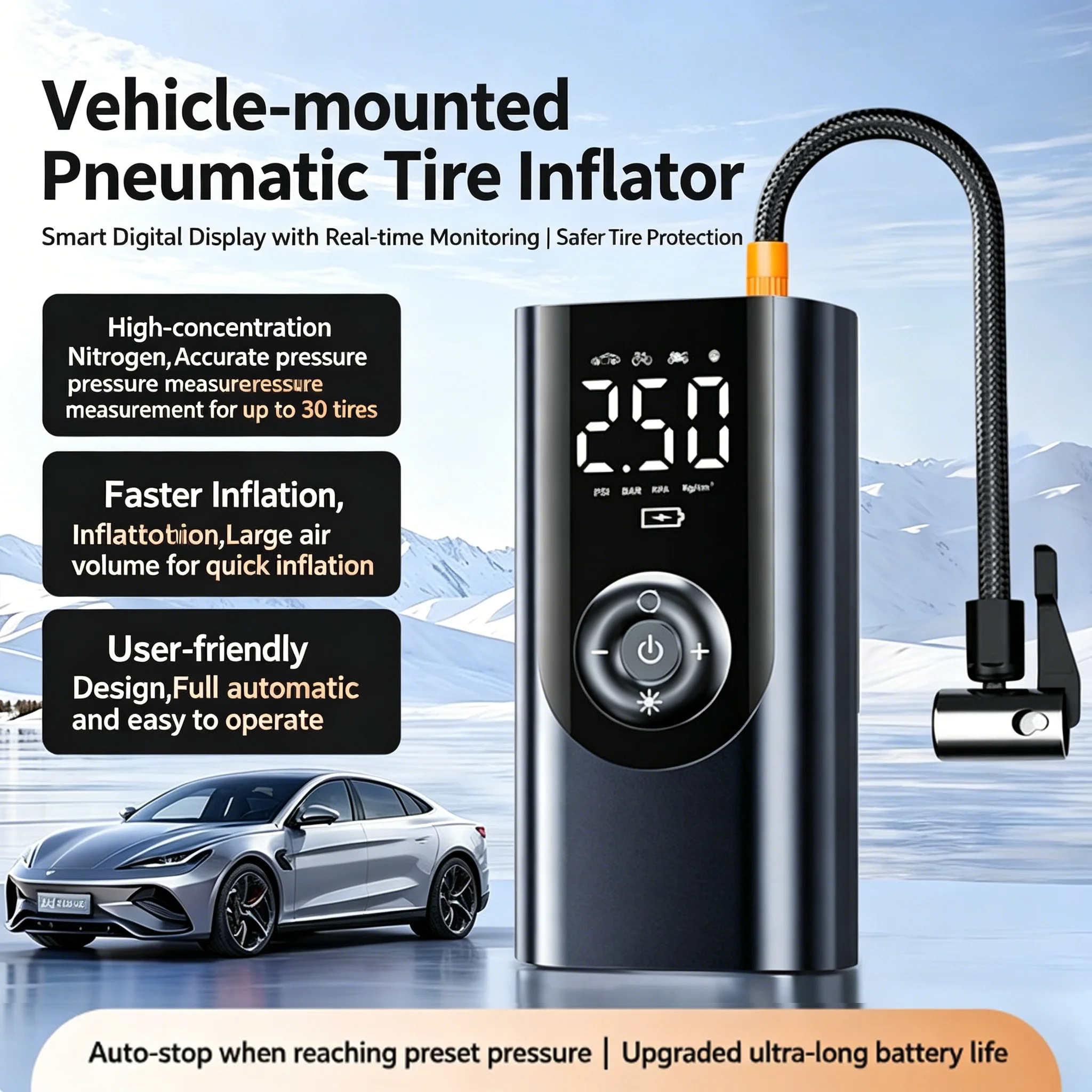 Multifunctional Motorcycle Car Air Pump High-Pressure Digital Tire Inflator Mini Outdoor Power Bank Portable Tire Inflator