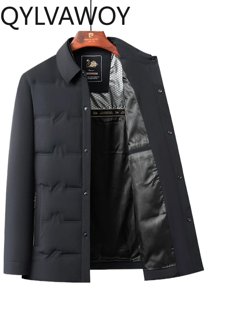 QYLVAWOY 100% Polyester 2025 Autumn Winter Down Jacket Lapel Middle-Aged Dad's Short-Style Lightweight Jacket Outerwear LJ2531