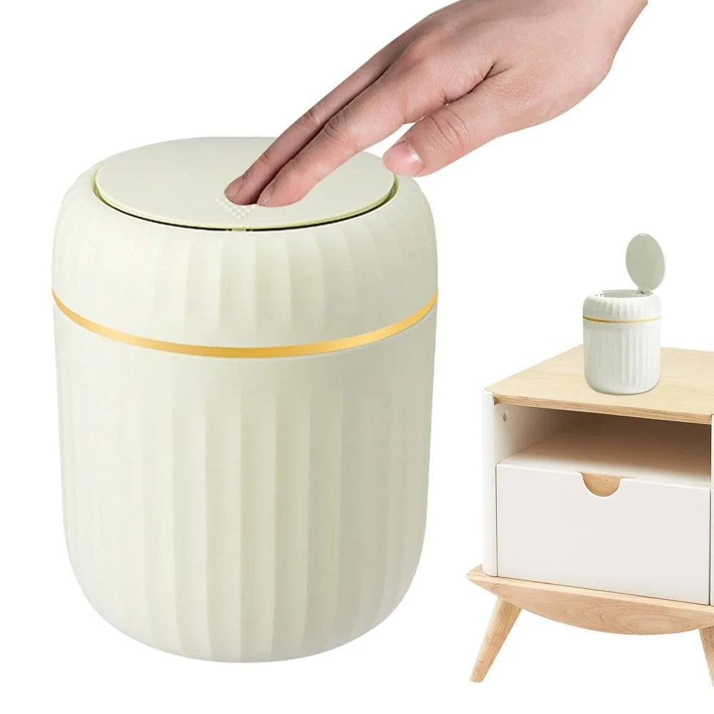 

Desktop Press Trash Can Plastic Mini Garbage Bin with Lid Coffee Table Office Living Room Study Odor-Resistant Home Supplies