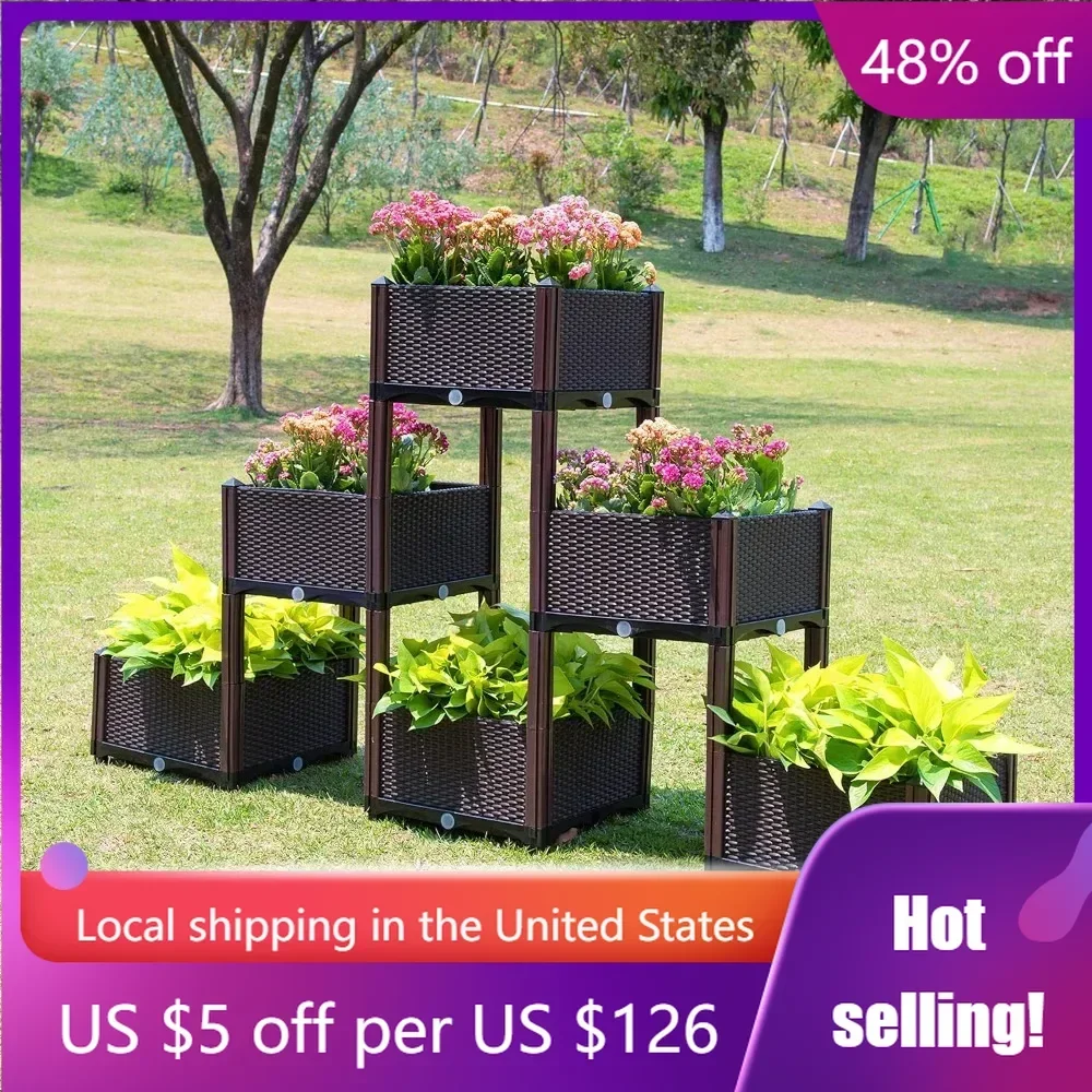 Planter Raised Beds - Garden Box with Drainage Plug Garden Beds for Vegetable/Flower/Herb Outdoor Standing Beds Gardening Kit