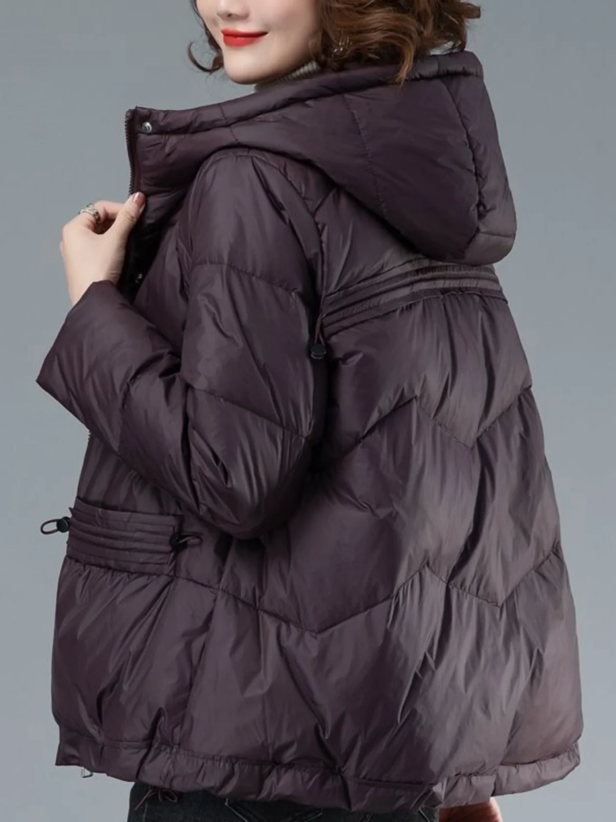 

Thickened Short Purple down Cotton Jacket for Women Winter Warm Casual Hooded Coat Commute Style Korean Version Regular Sleeve