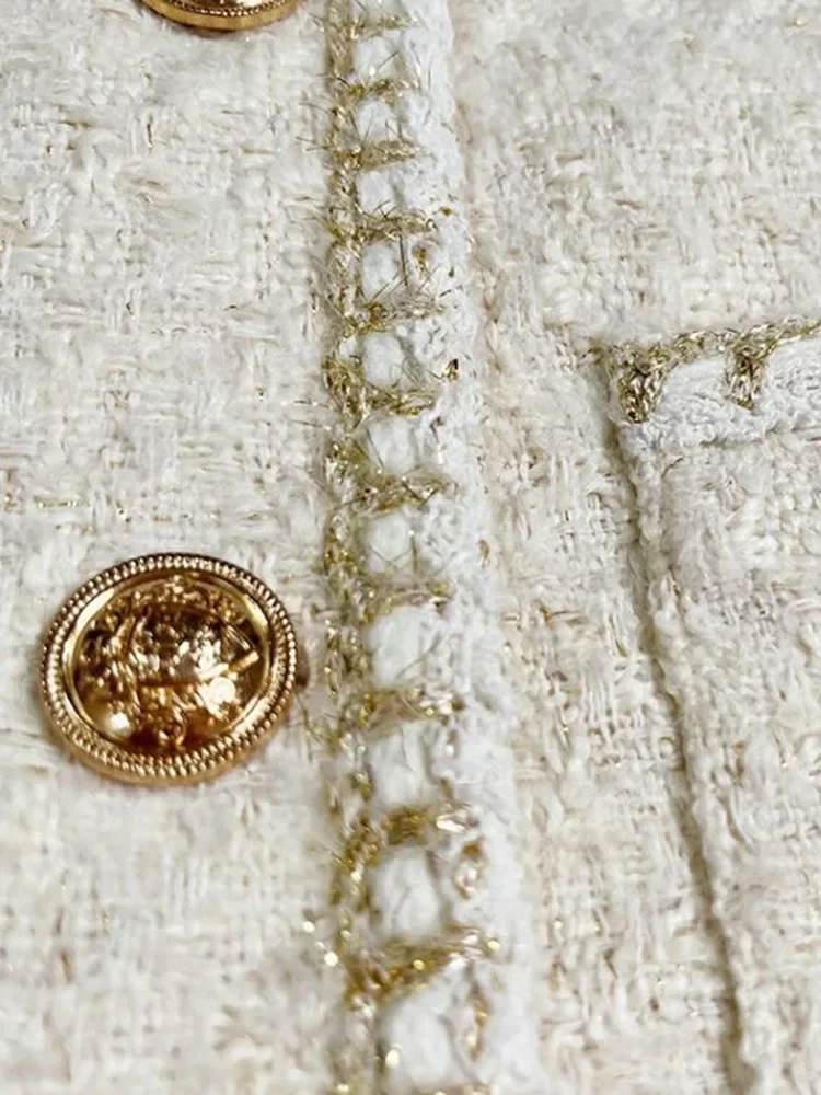 Zoki Chic Weiß Tweed Jacken Frauen Koreanische Langarm Süße Mantel Mode O Neck Elegante Casual Weibliche Alle Spiel Outwear Tops