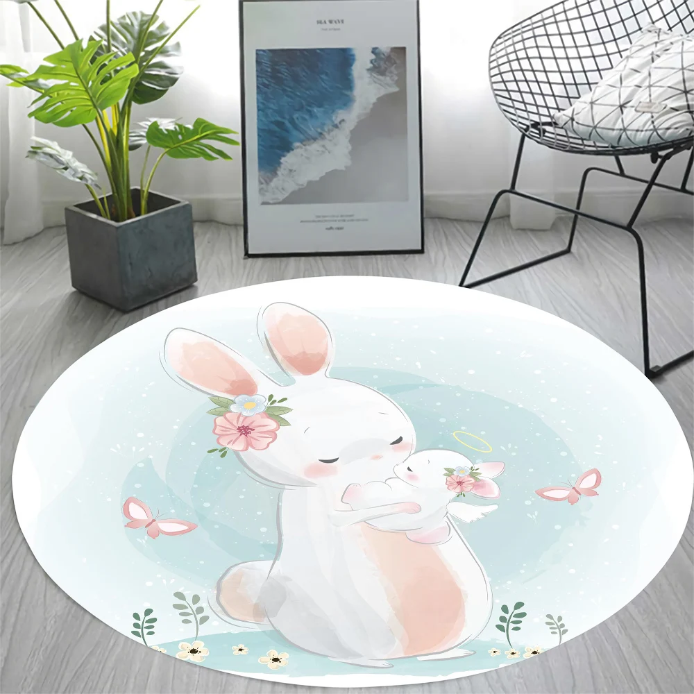 

CLOOCL Kawaii Fashion Round Carpet Cartoon Cute Bunny Graphics 3D Printed Bedroom Living Room Carpets Children's Crawl Carpet