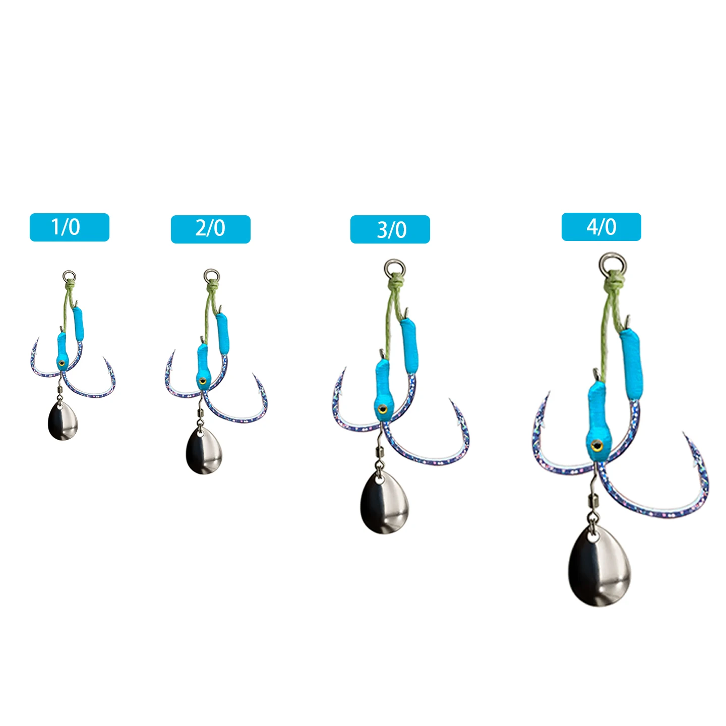 ตะขอจิ๊กกิ้งแบบมีตัวช่วย 2 คู่/ถุง ขนาด 1/0 2/0 3/0 4/0 ตะขอตกปลาแบบ UV เรืองแสง พร้อมขนตกปลา ตะขอจิ๊กกิ้งคู่ สำหรับปลาทูน่า ปลาบาส ปลาไพค์