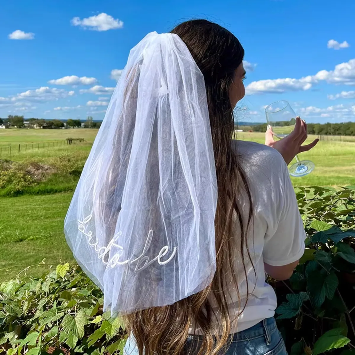 1pc Bride To Be Veil Headband with Comb, Embroidered Letters, Wedding Bridal Veil, Bachelorette Party Accessory