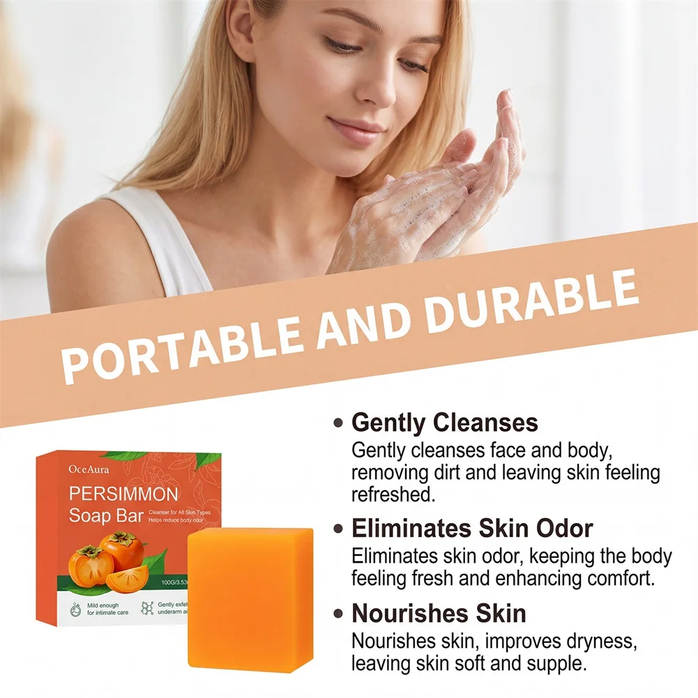 Persimmon Bath Soap,Odor Eliminating Body Wash Soaps Bar,Nourishing Hydrating Ealth Clean Skin,Soothing & Relaxing Cleansec