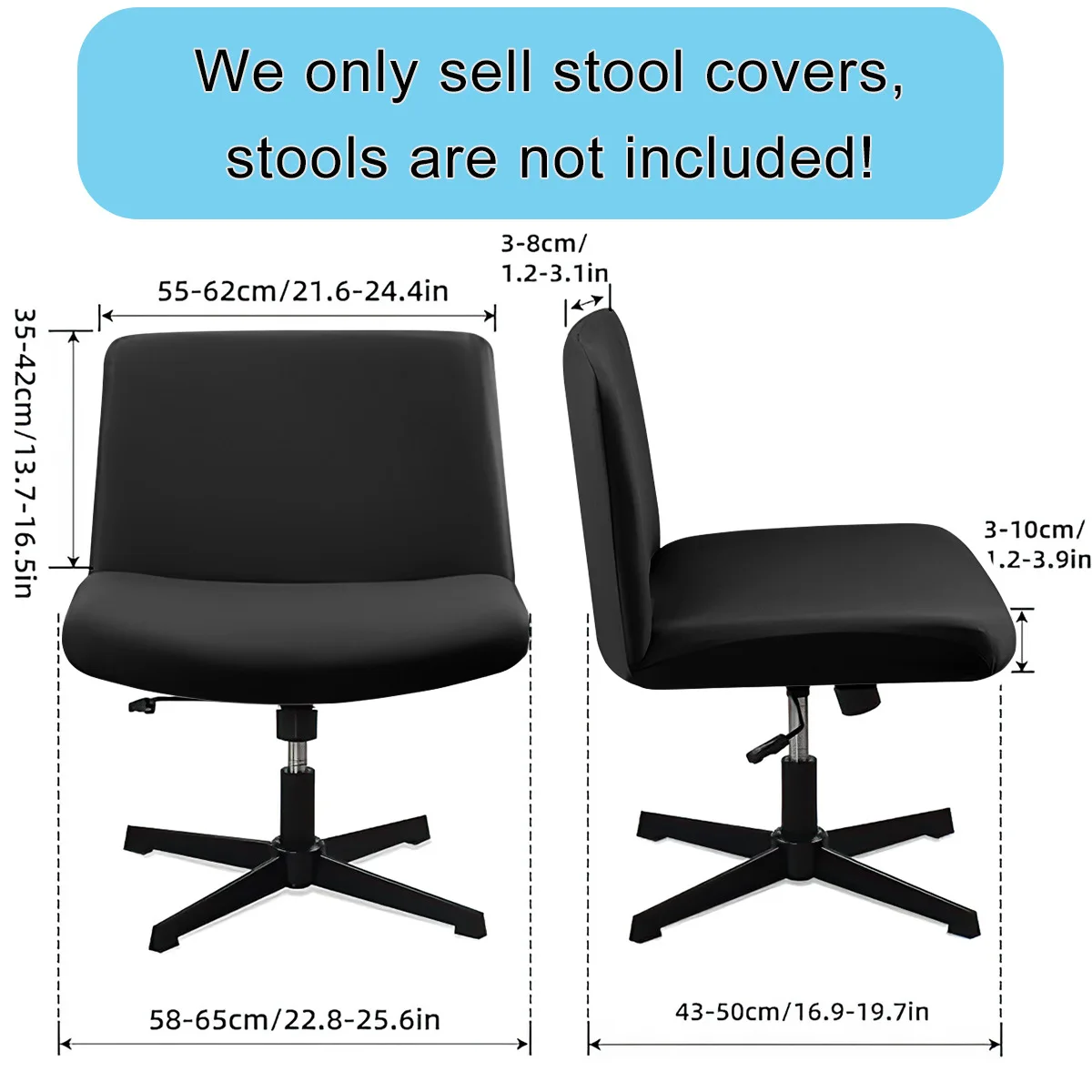 1PC Armless Chair Cover Criss Cross Legged Office Desk Chair Slipcover Solid Color Mid-Back Accent Wide Seat Computer Chair Cove