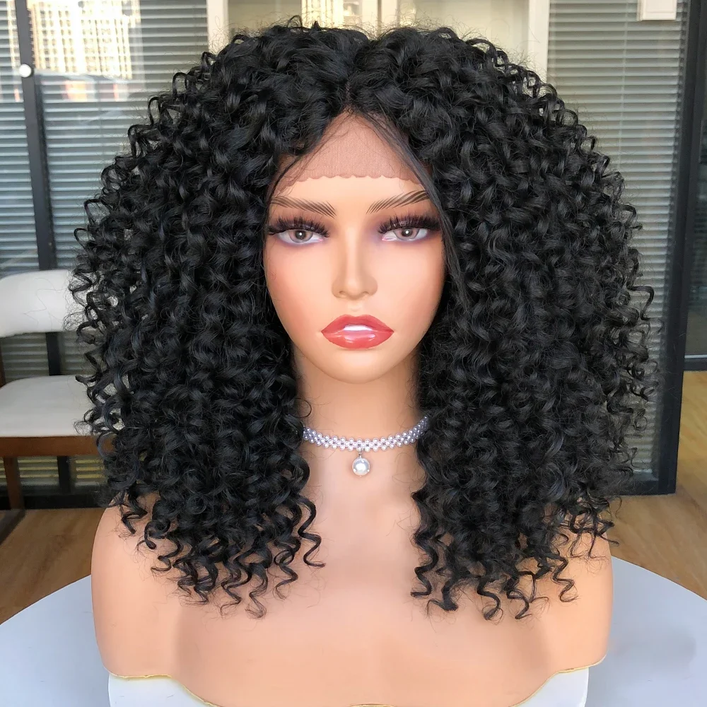 Longo macio encaracolado peruca dianteira do laço para mulheres, peruca preta Kinky, Lace Front, preplucked, glueless, cabelo do bebê, diariamente, 180 Densidade, 24"