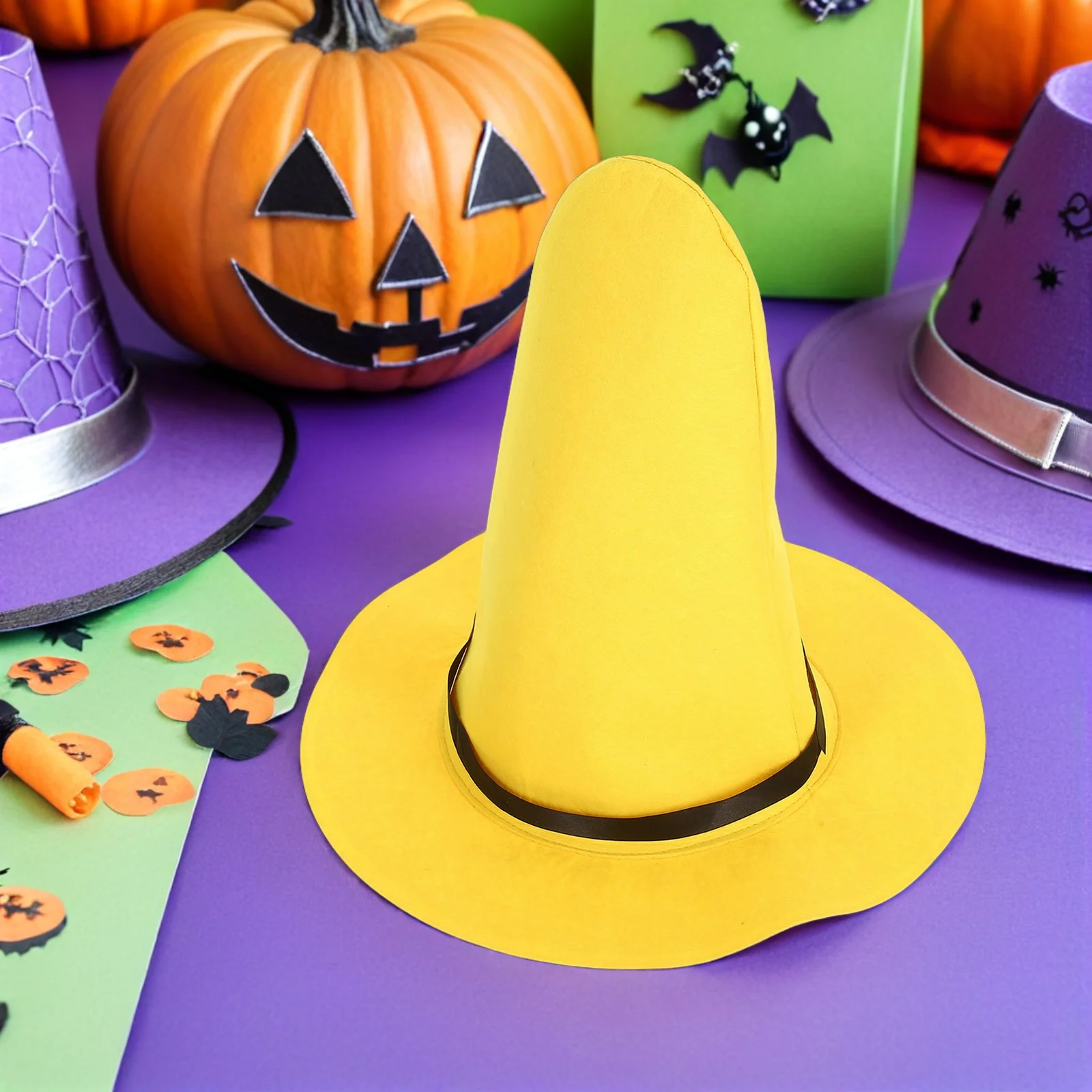 

2Pcs Felt Yellow Wizard Hat for Adult Women Wide Brim Pointed Cap Halloween Witch Costume Party Cosplay Prop Medieval Wizard Hat