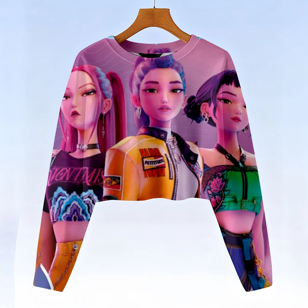 KPop شيطان الصيادين Huntrix ملابس الربيع الاطفال المحاصيل قمصان سويت شيرت بقلنسوة طفل الفتيات هوديي المراهقين الفتيات رياضية