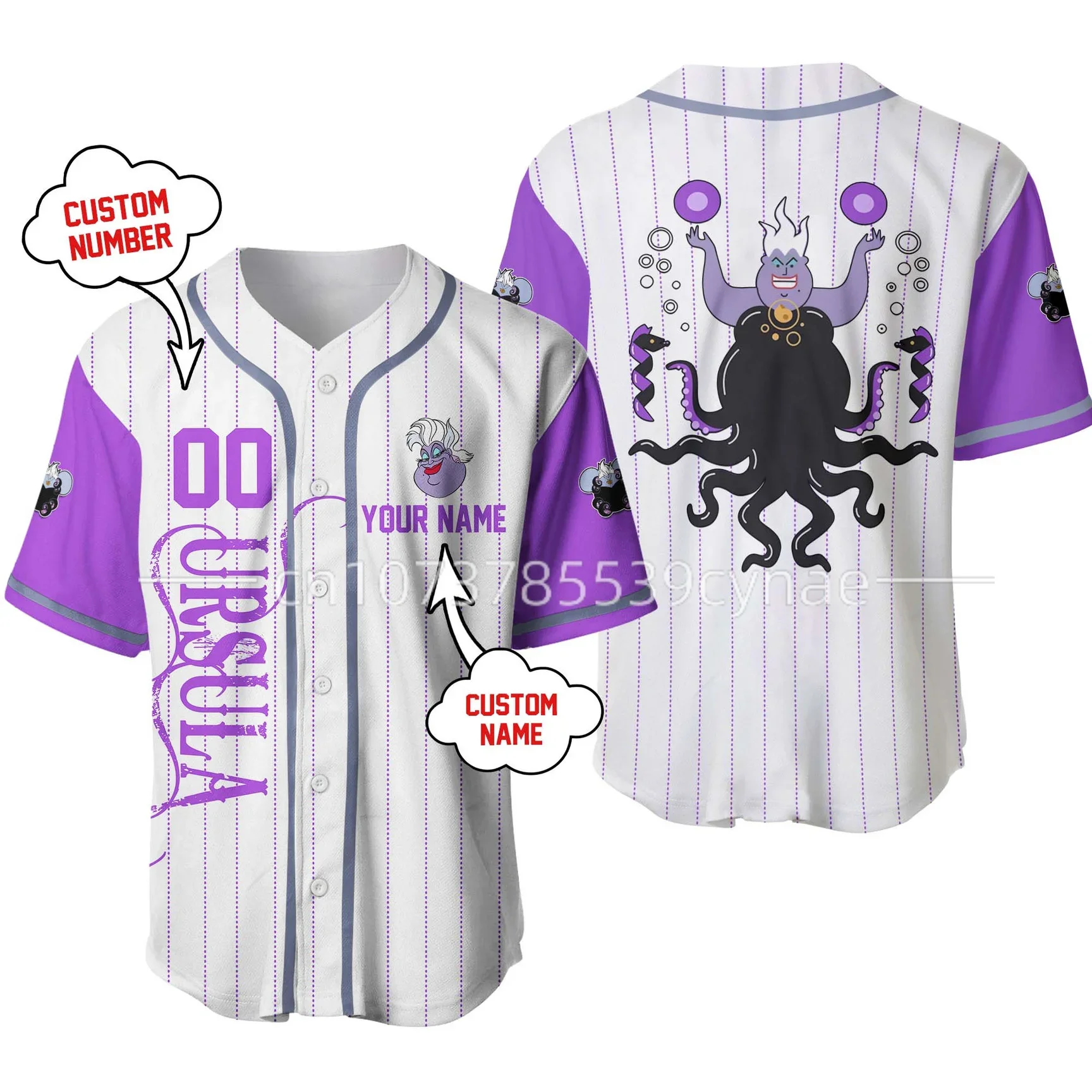 

2024 New Disney Baseball Jersey Ursula Baseball Shirt Casual Fashion Street Free Customized Name Baseball Shirt