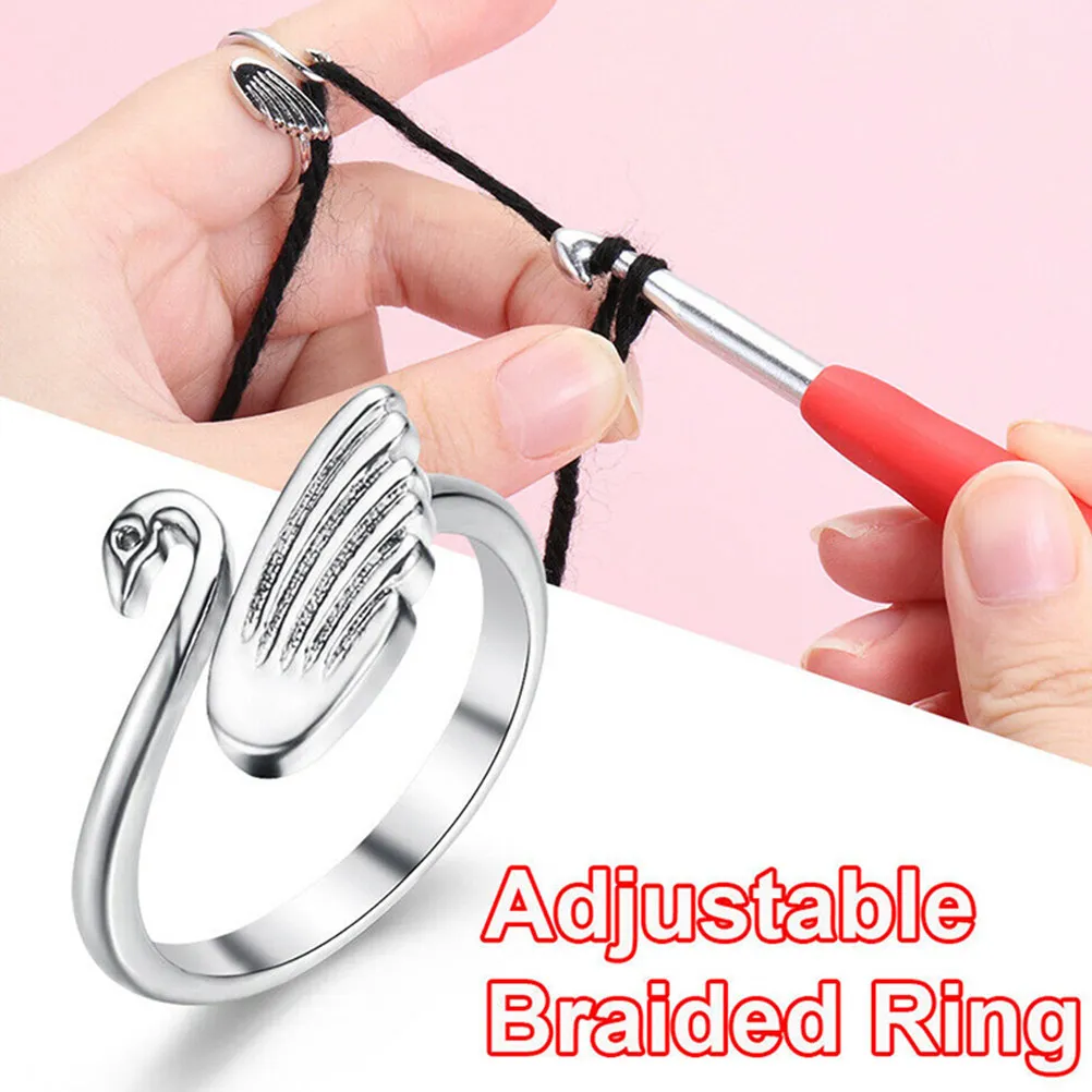 2Pcs Swan Style Knitting Ring Adjustable Open Finger Ring for Knitting Crochet Sewing Quilting Yarn Management Thread Tension