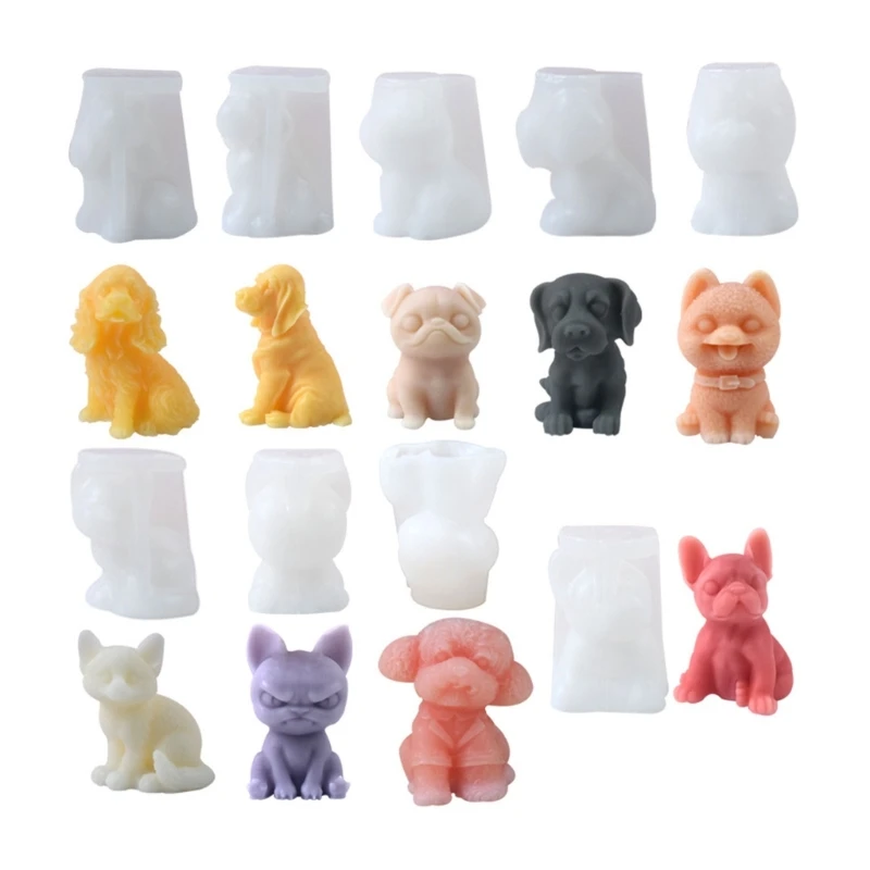 Moldes velas silicona con forma perro para velas, jabón, decoraciones yeso, arte artesanal, envío directo