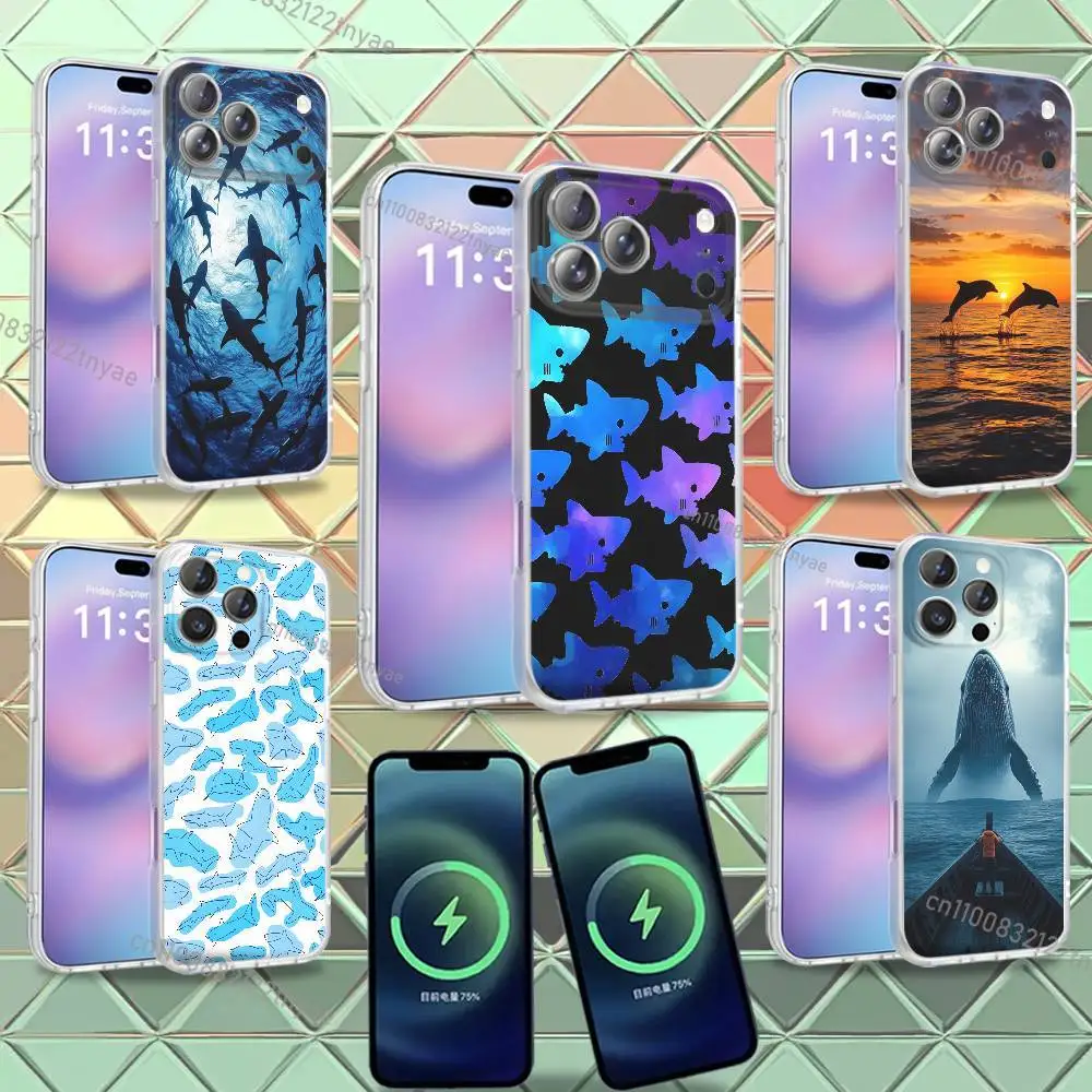 

Cute Ocean Shark Whale Phone Case For iPhone 16,14,11,17,13,15,12,Air,Plus,Pro,Max,E,Mini Frosted for MagSafe Magnetic Wireless