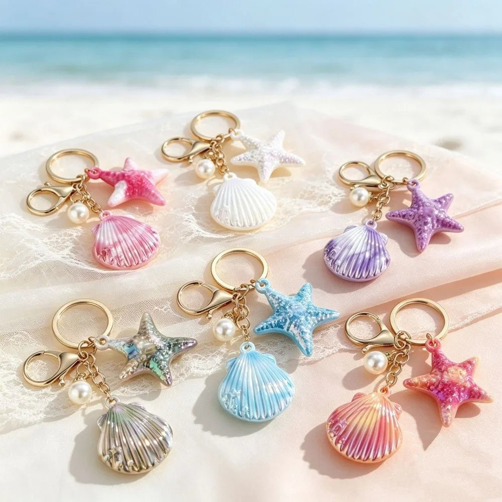 Cute Colorful Shell Keychain Resin Marine Creature Shell Key Ring Mermaid Shell Shell Pendant DIY Jewelry Gifts