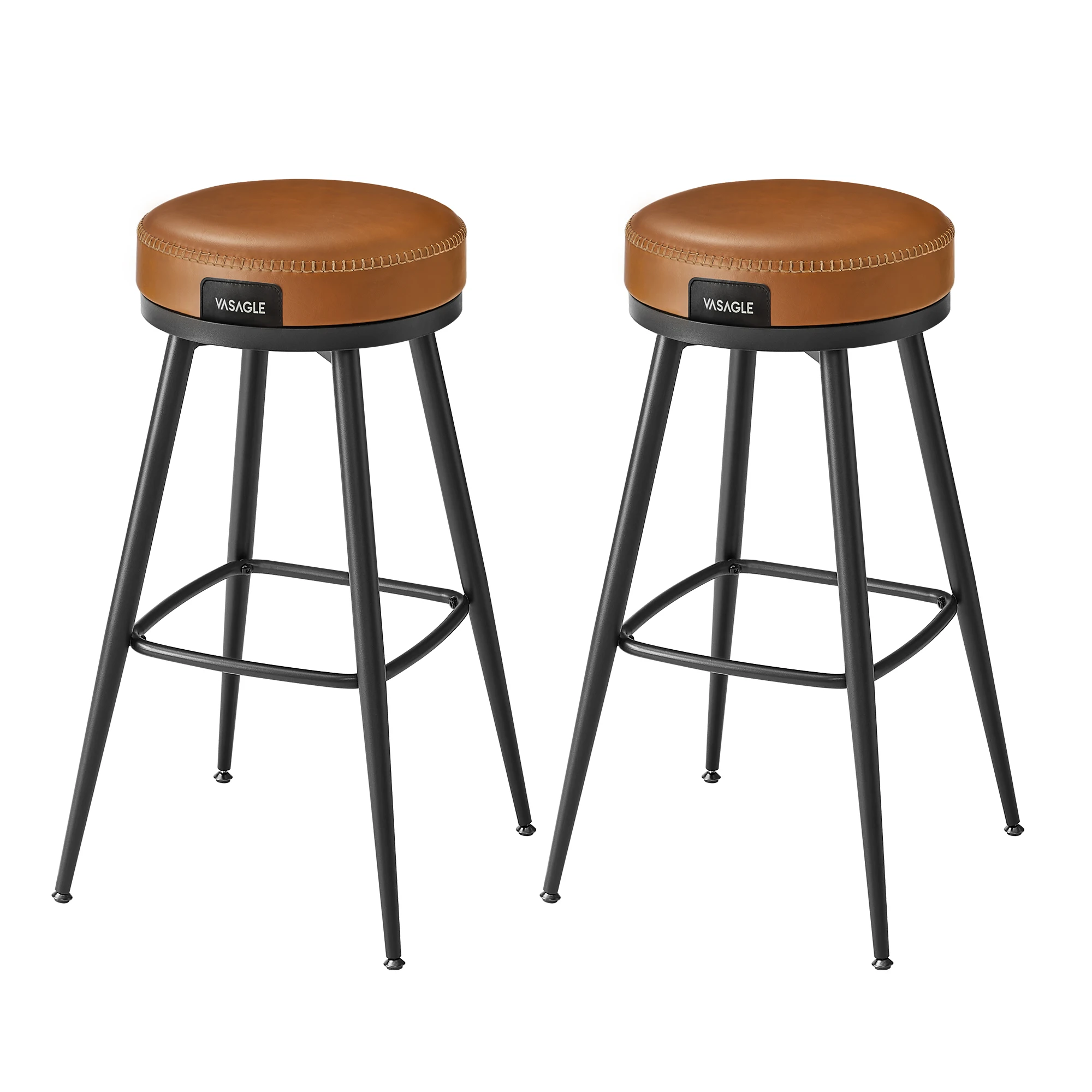 VASAGLE EKHO Collection - Swivel Bar Stools Set of 2, Bar Height Backless Bar Stools, Synthetic Leather with Stitching