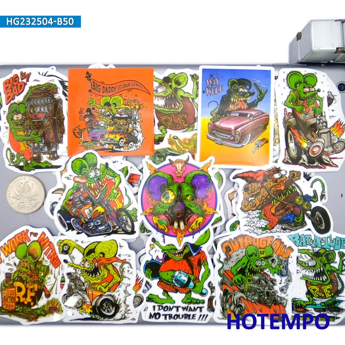 20/30/50 pièces, Drôles d’autocollants de rat Fink, Punk Green Mouse, Décalcomanies comiques, Convient pour Moto Bike Car Baggage Scrapbook Laptop Skateboard Guitar Helmet, Autocollant de téléphone