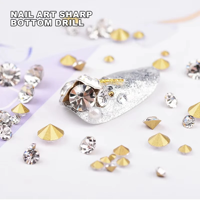 Strass brillants importés à dos pointu, cône de cristal tchèque, verre arrière rond plaqué, matériel de production pour Nail Art, bricolage, 5/10 pièces