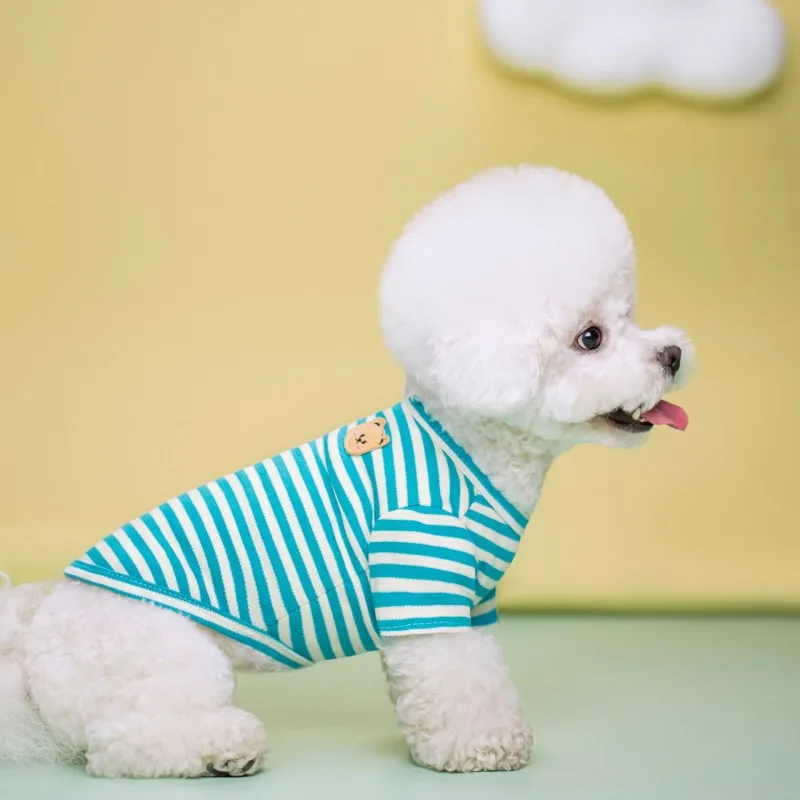 Bear Print Striped Cotton Dog Vest Summer Shirt Girls Puppy Costume Chihuahua Bichon Frise Dog Apparel Summer Clothes