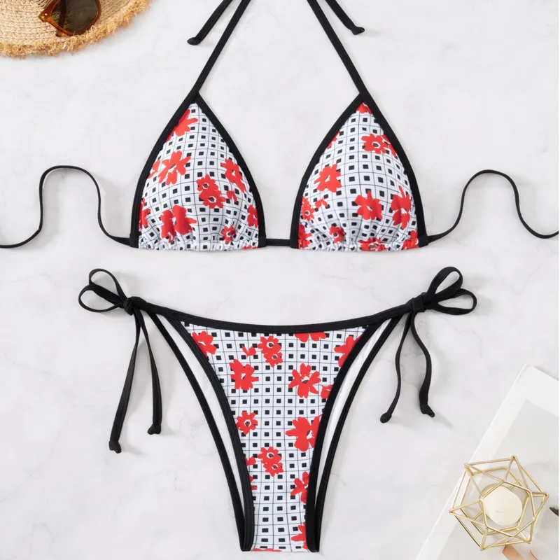 

Floral Plaid Sexy Bikinis Swimsuits Women Swimwear Push Up Female Beach Swim Wear Bathing Suits Brazilian Bikini Set Pool Bather