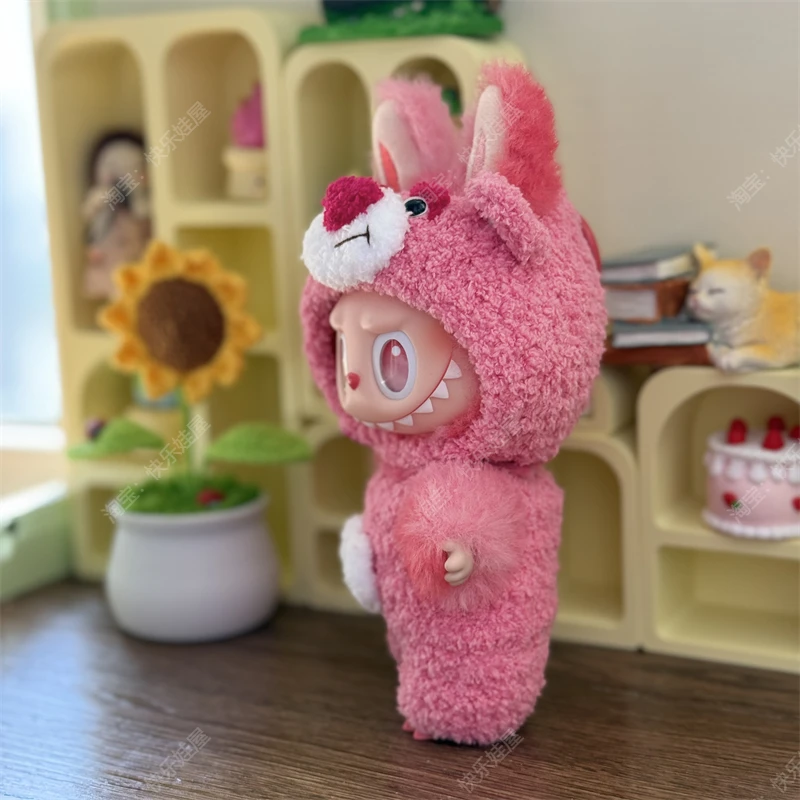 Accessori per abiti in stoffa per bambole Anime Labubu Orso rosa per regalo per bambole da 17 cm