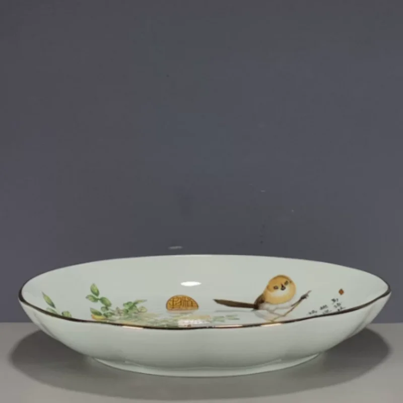Antique Enamel Painted Bird and Flower Display Plate - Chinese Style Porcelain Ornament, Exquisite Entryway Decor