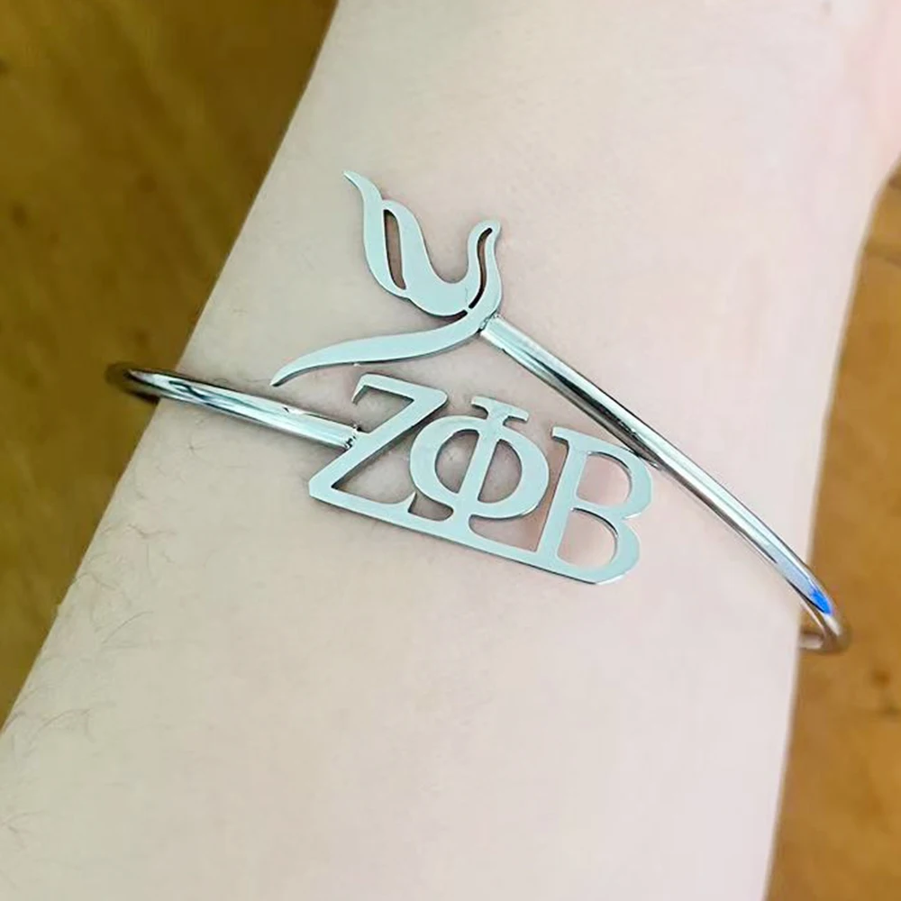Pulsera de acero inoxidable con forma de paloma y letra griega Zeta Phi Beta