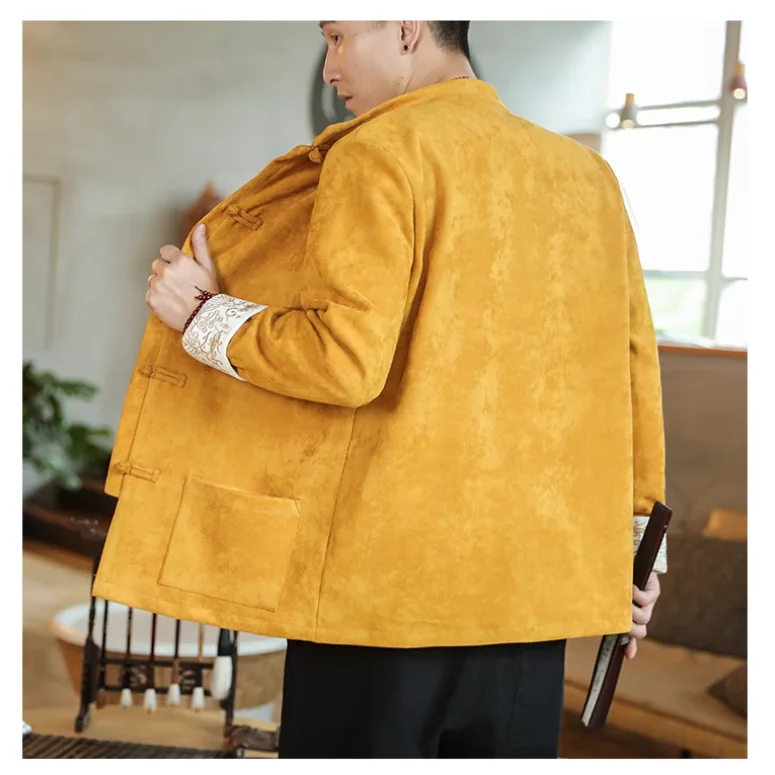 Chinese Style Autumn Winter Jackets for Men Suede Velvet Embroidered Vintage Tang Suit Coat Chinese Hanfu Traditional Clothing