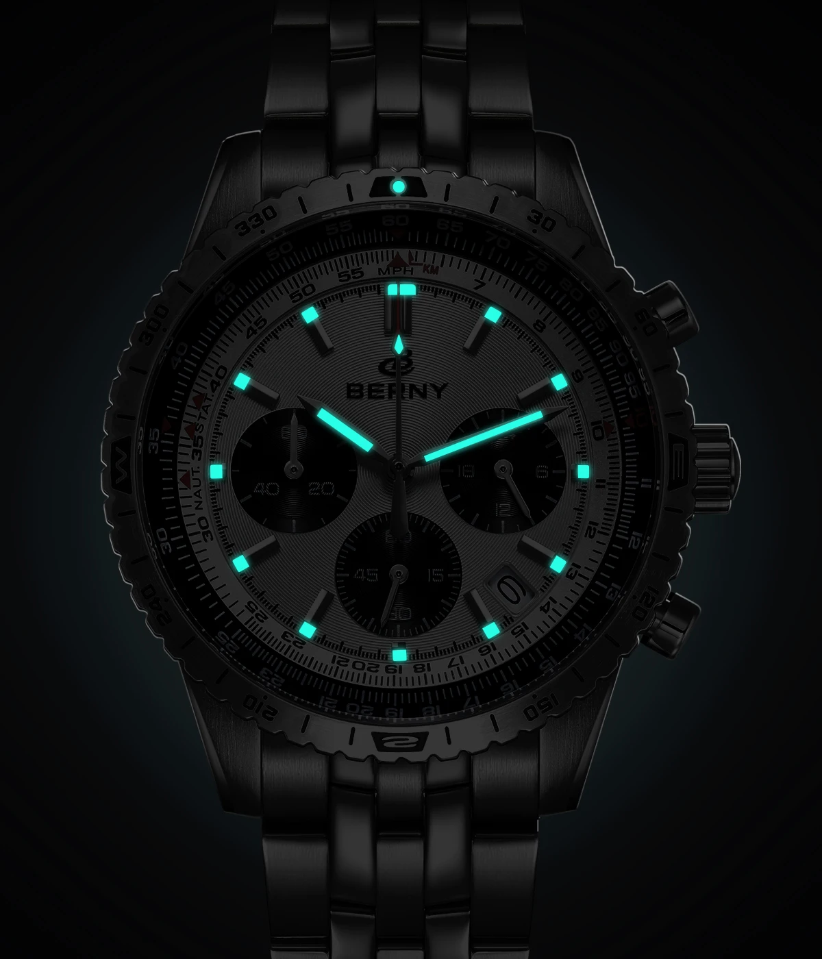 BERNY Chronograph-Uhren für Herren, Luftfahrt-Multifunktions-Quarz-Herrenuhr, Datum, Saphirglas, superleuchtende Luxus-Armbanduhr – Detail 6