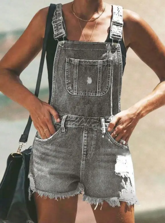 

Cowboy Overalls, Shorts, Rolled Edges, Casual Women's Clothing