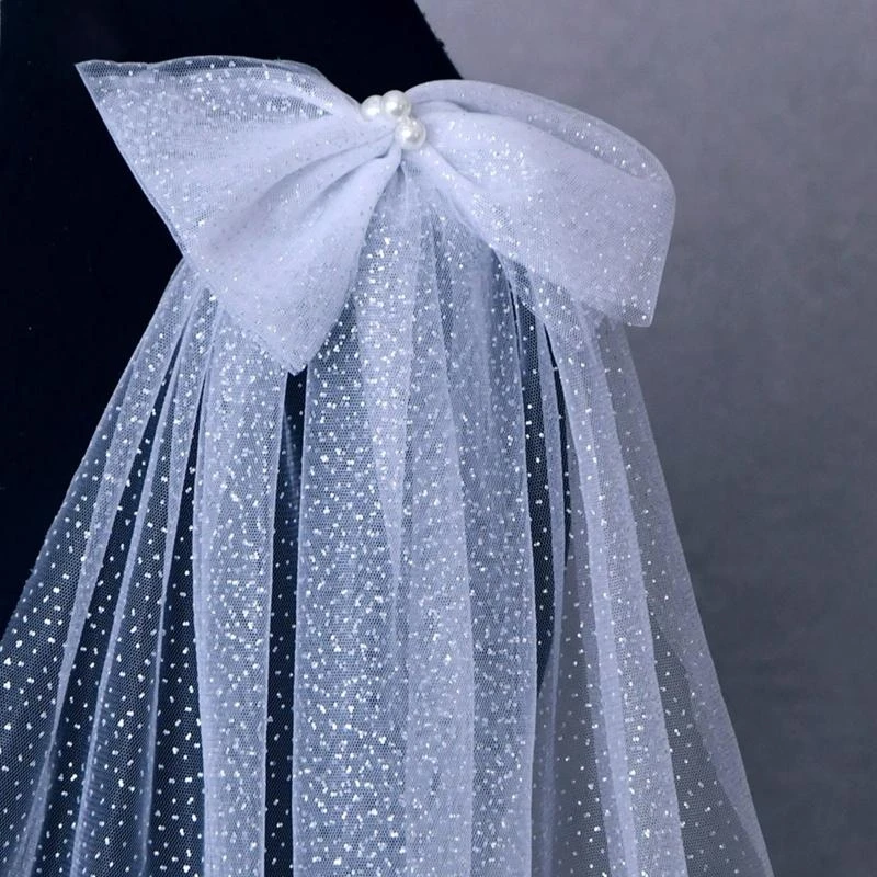 Bride Pleated Tulle Sheer Wrap Wedding Bridal Shiny Shoulder Stole Formal Shawl