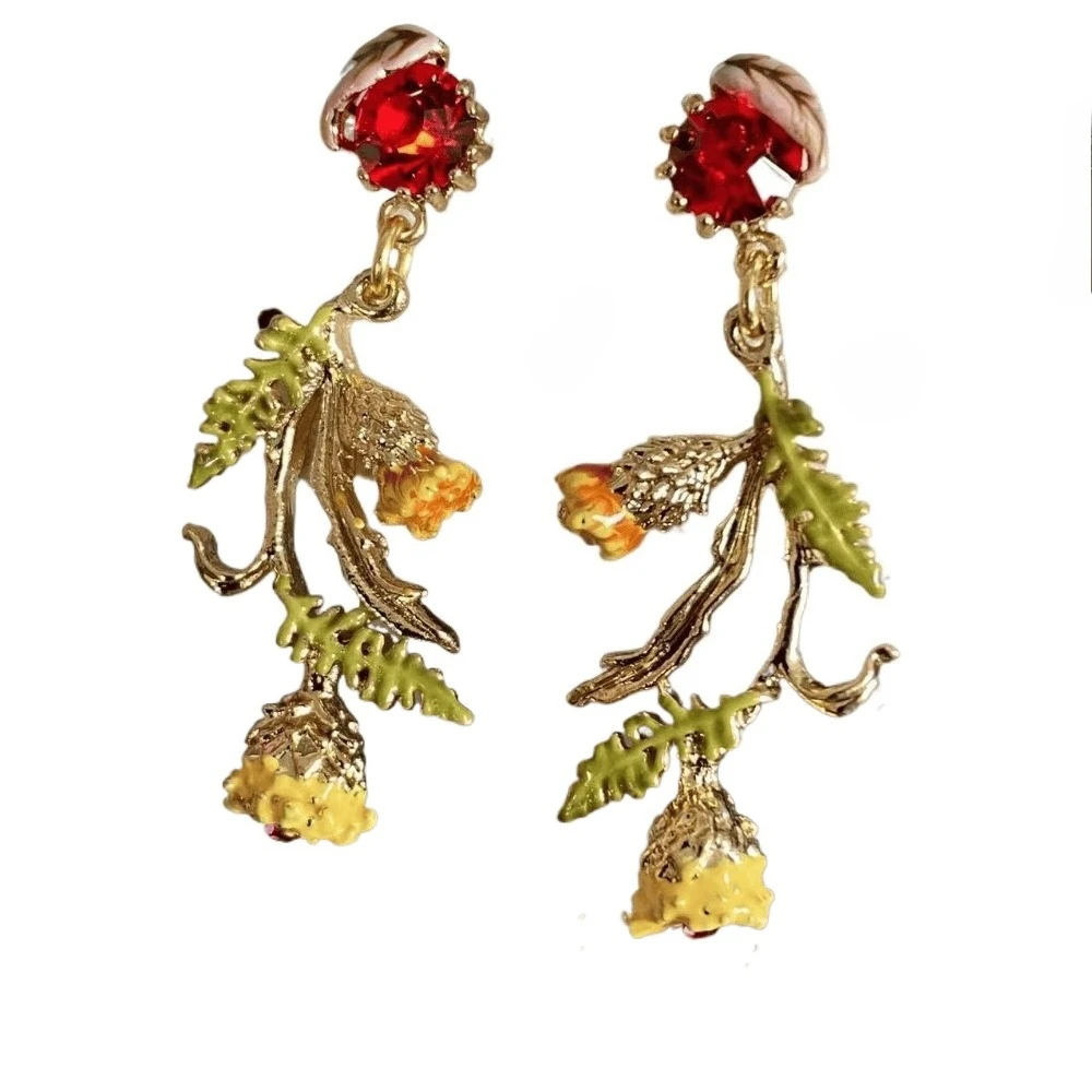 

Enamel women's earrings, premium earrings, enamel pink gemstone earrings.