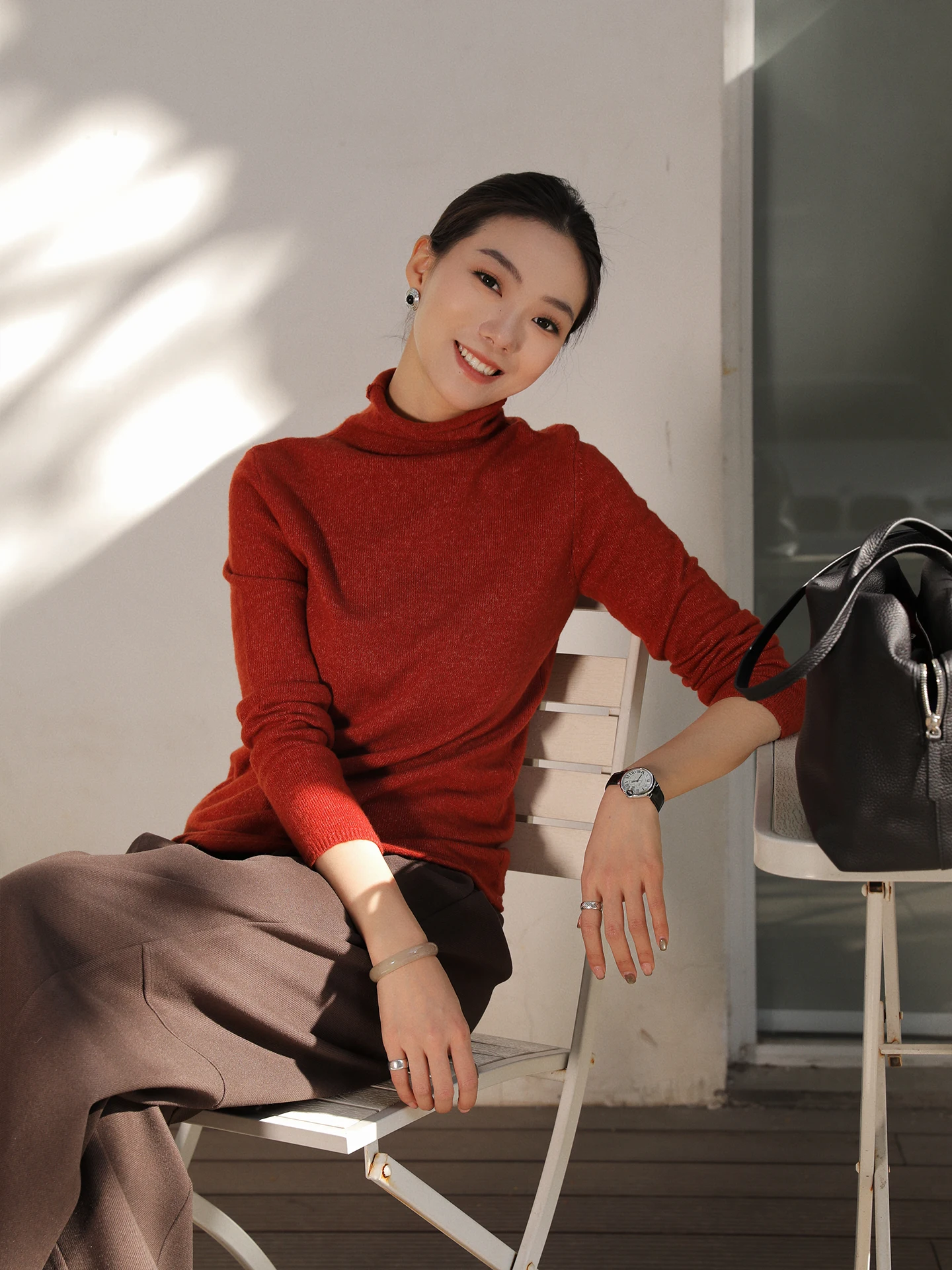 

Loose High Ne Knitted Base irt Women's Casual Sle Comfortable Warm Crew Ne Sweater Pure Color Spring New Arrival