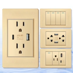 American Mexico Standard Double USB Plug Type C Wall Quick Charging Socket US home Light Switch Panel PC Electrical Power outlet