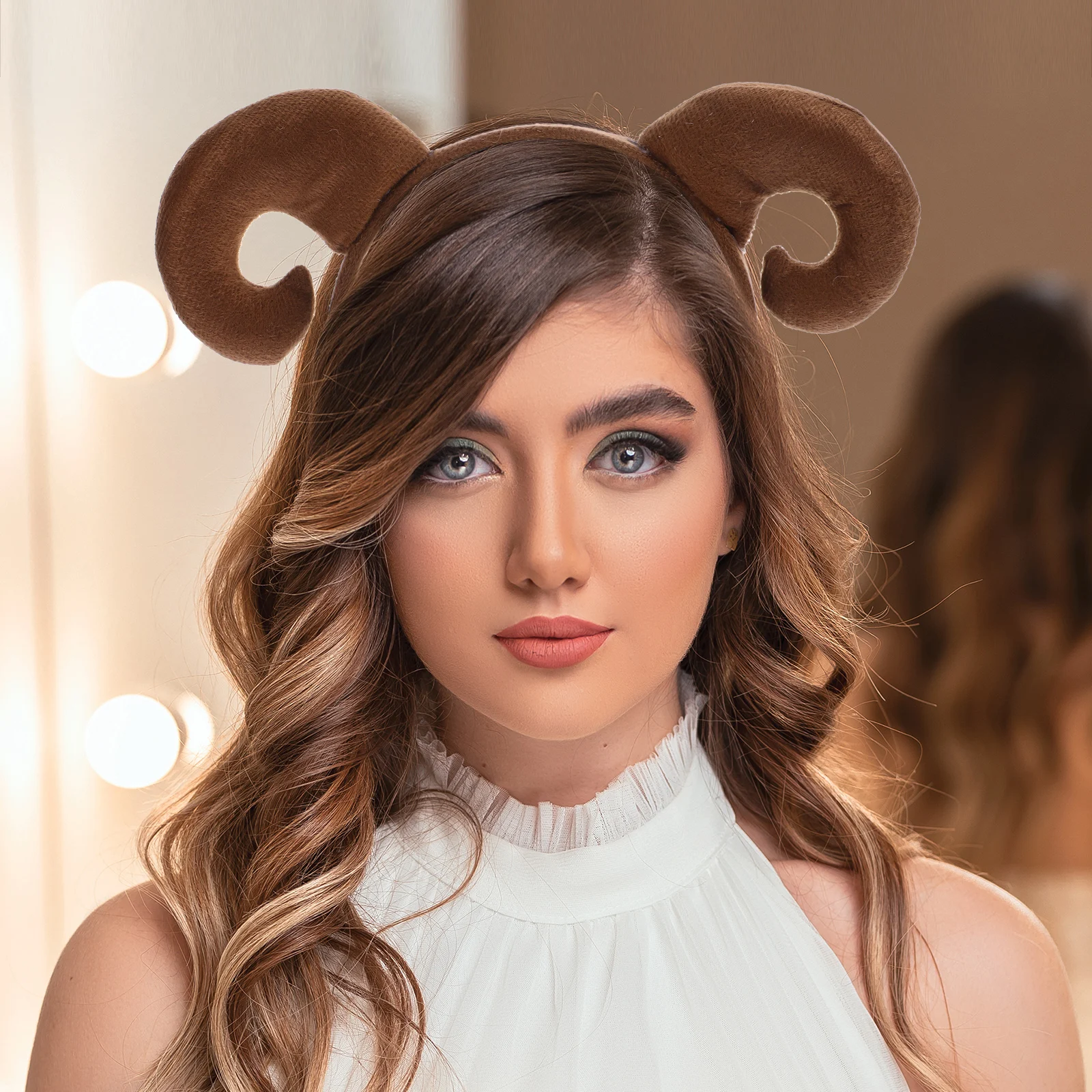 

Sheep Horn Headband Coffee Short Adult Women Girls Cosplay Costume Party Props Accessories Halloween Birthday