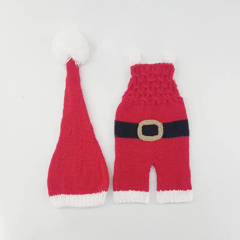 ❤Aksesori perlengkapan foto bayi, pakaian Natal topi rajut + Suspender 2 buah/set, aksesori kostum Santa Claus