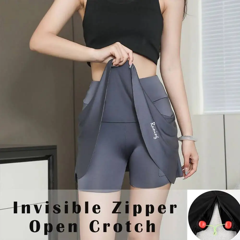 Invisible Zipper Open Crotch Exotic Skort Skirt High Waist Women Plus Size Tight Shorts Bottoms