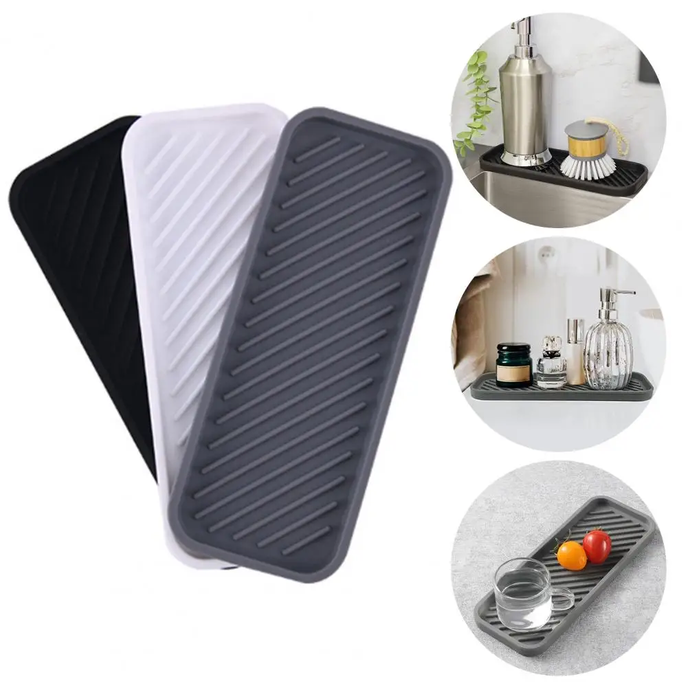 3Pcs Draining Mat Multifunctional Drying Rack Kitchen Sink Organizer Tray Silicone Sponge Soap Dispenser Caddy Counter Supplies