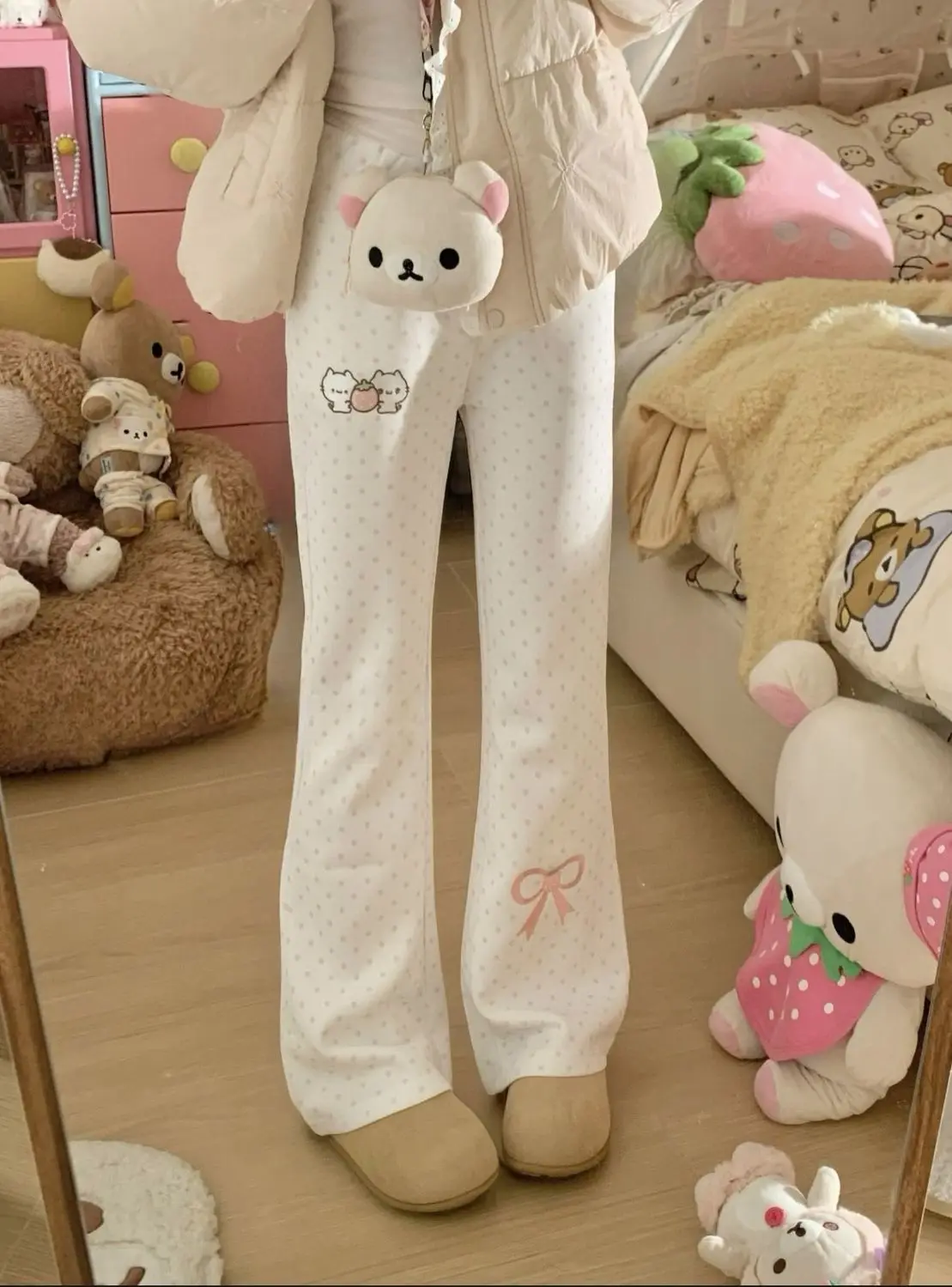 

Японские брюки в стиле кавайи, полная длина, женские, с мультяшным принтом, повседневные, милые, в стиле Харадзюку, Y2K, эстетика субкультуры, весенние, милые брюки 2026