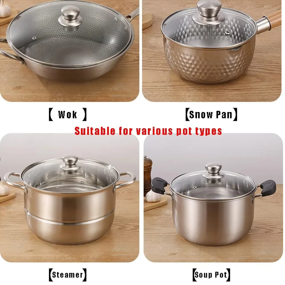 Stainless Steel Tempered Glass Pot Lid Round Anti-Scalding Visible Pot Cover 16-34cm Knob Frying Pan Cover Kitchen Accessories