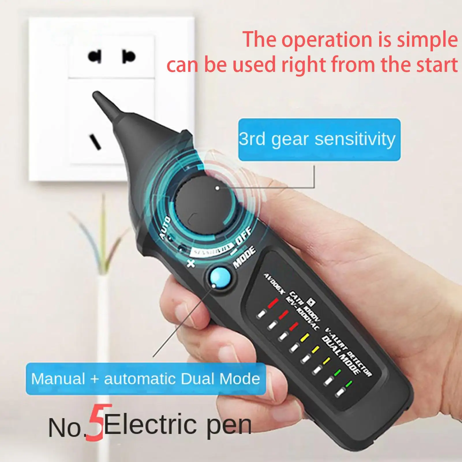 

Бесконтактный тестер напряжения (ручка-детектор) с функцией проверки целостности цепи и определения фазы провода, с сигнализацией и фонариком для домашней электросети