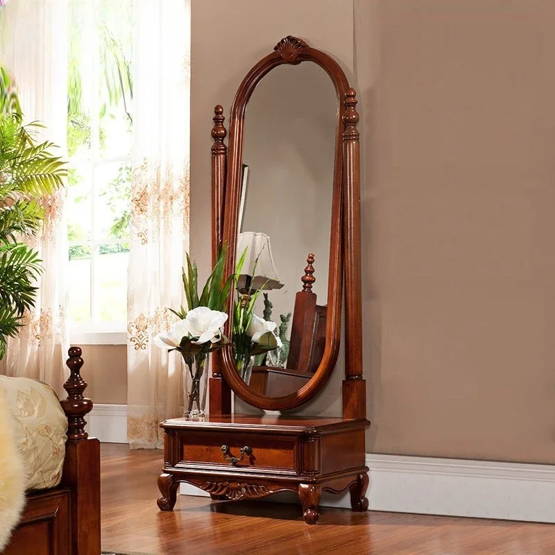 High-end full-length mirror solid wood floor-to-ceiling full-body fitting European luxury vertical mirror