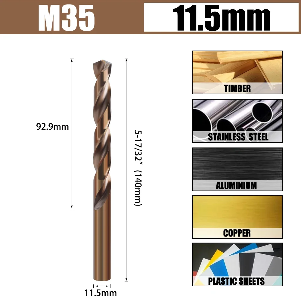 AURWOF 1 Stück HSS M35 9mm-13mm Großdurchmesser Kobalt Superhart Vollgeschliffener Spiralbohrer Fräser Holzbearbeitung HSSM35 – Detail 8