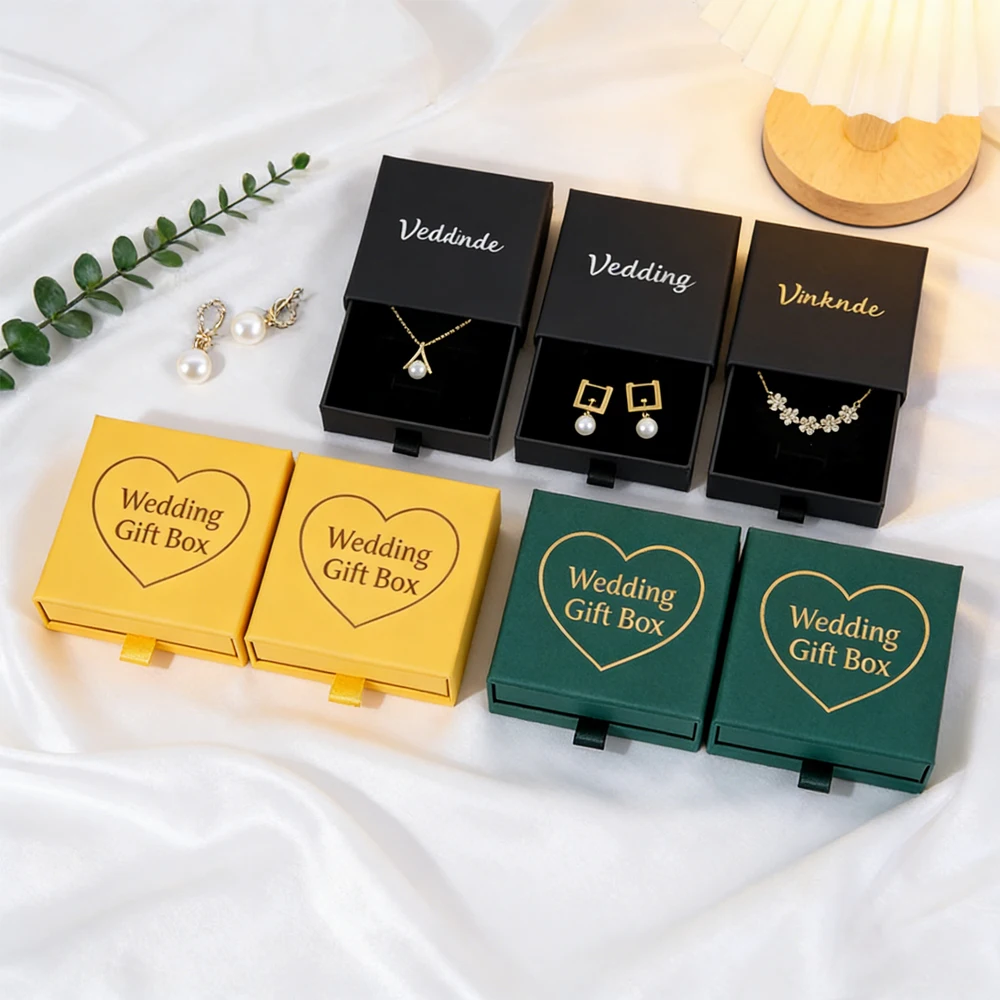

50Pcs Personalized Logo Drawer Box Jewelry Boxes Custom Wedding Ring Earrings Necklace Container Box Promotion Birthday Fovor