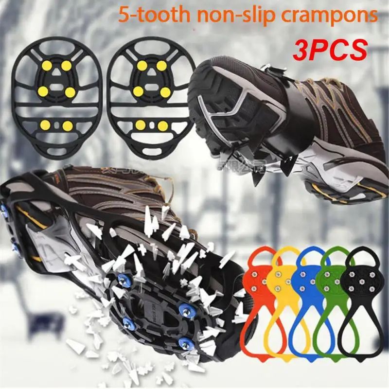 3PCS Unisex Men 5 Teeth Ice Gripper for Shoes Crampons Ice Gripper Spike Grips Cleats for Snow Studs Non-Slip Climbing Hiking