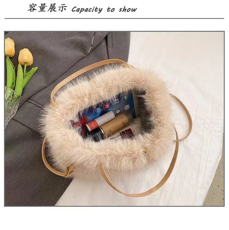 Autumn and winter new imitation fox plush high-value crossbody bag large capacity plush shoulder bag casual women handbag 2024