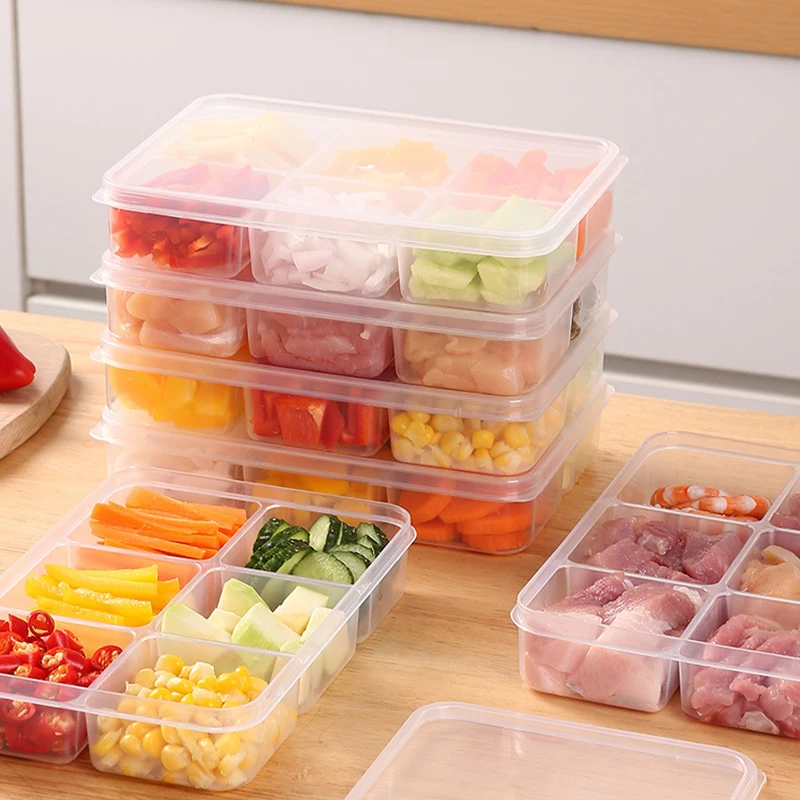 Refrigerator Storage Box 4/6 Grid Food Vegetable Fruit Storage Box Fridge Organizer Drain Basket Meat Onion Ginger Clear Crisper