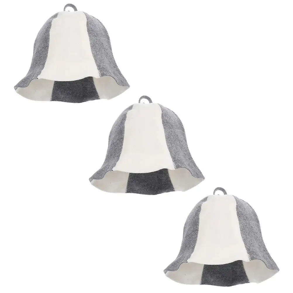 

3Pcs Sauna Hats Bathing Spa Cap Gray White 6 Panels Felt Hat for Women Men Bath Accessories Shower Hair Protection