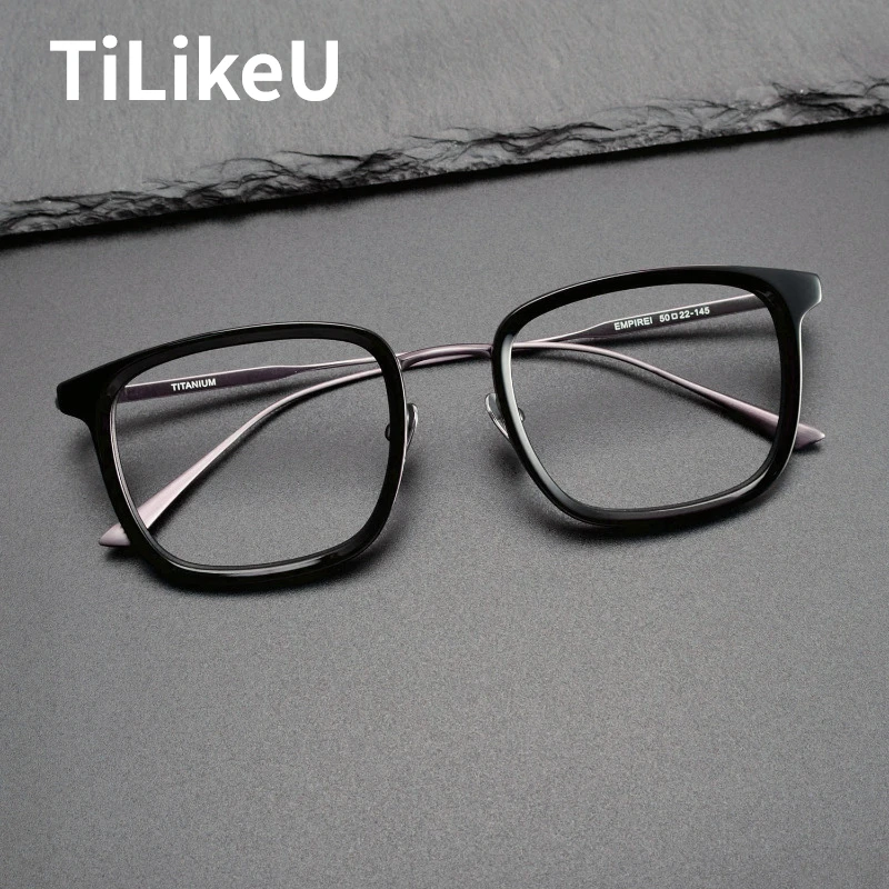 Japanese Big Square Acetate Titanium Retro Glasses Frame Men Business Full Eyeglass Designer Myopia Reading Glasses Male Eyewear